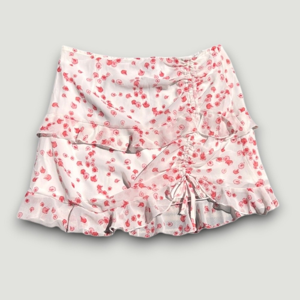 Princess Polly Mini Skirt Womens 10 White Pink Floral Ruffle Coquette Soft Girl